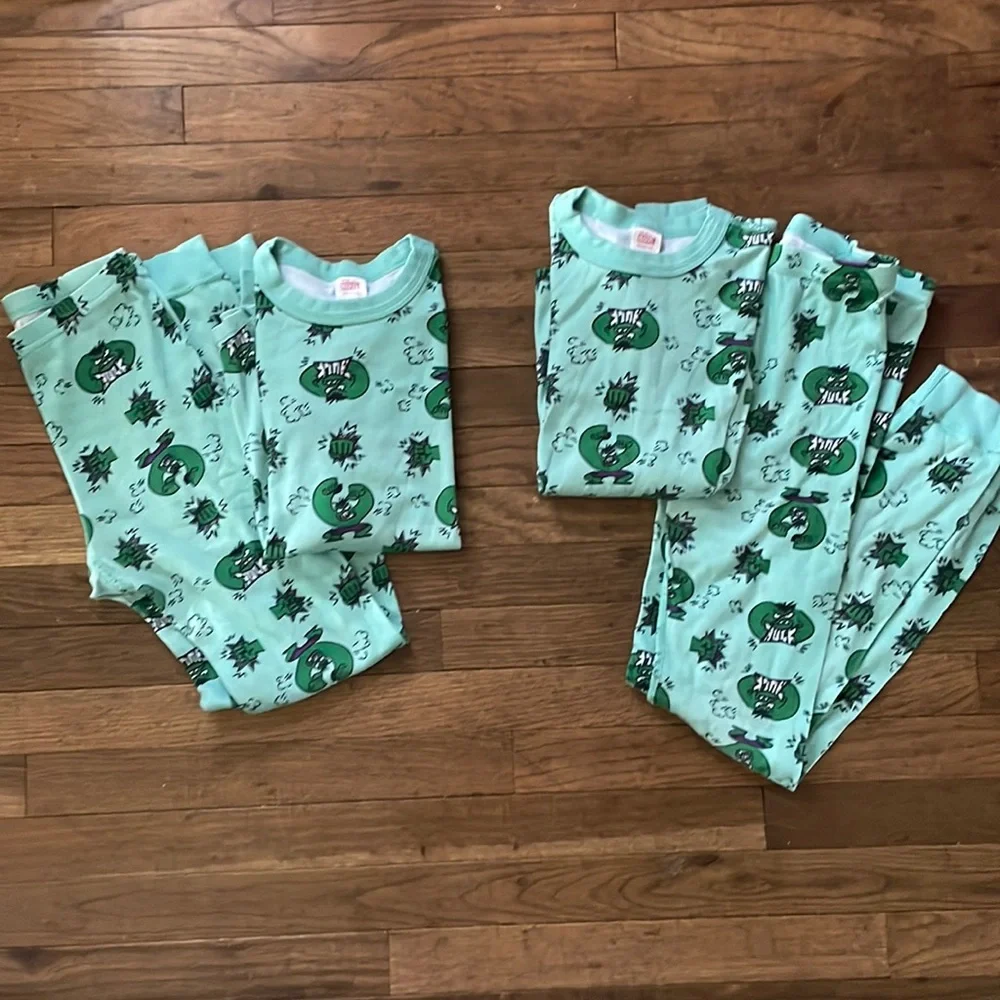 Hanna Andersson 2 pair bundle of matching Hulk pajamas TWINS KIDS